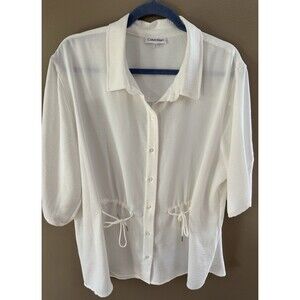 Calvin Klein women’s cinched button-down lightweight white blouse size XL